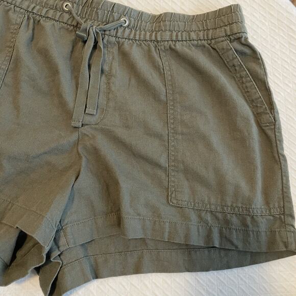 GAP Army Olive Green Linen Blend Pull On Shorts Elastic Waist Drawstring Size L - Picture 4 of 8